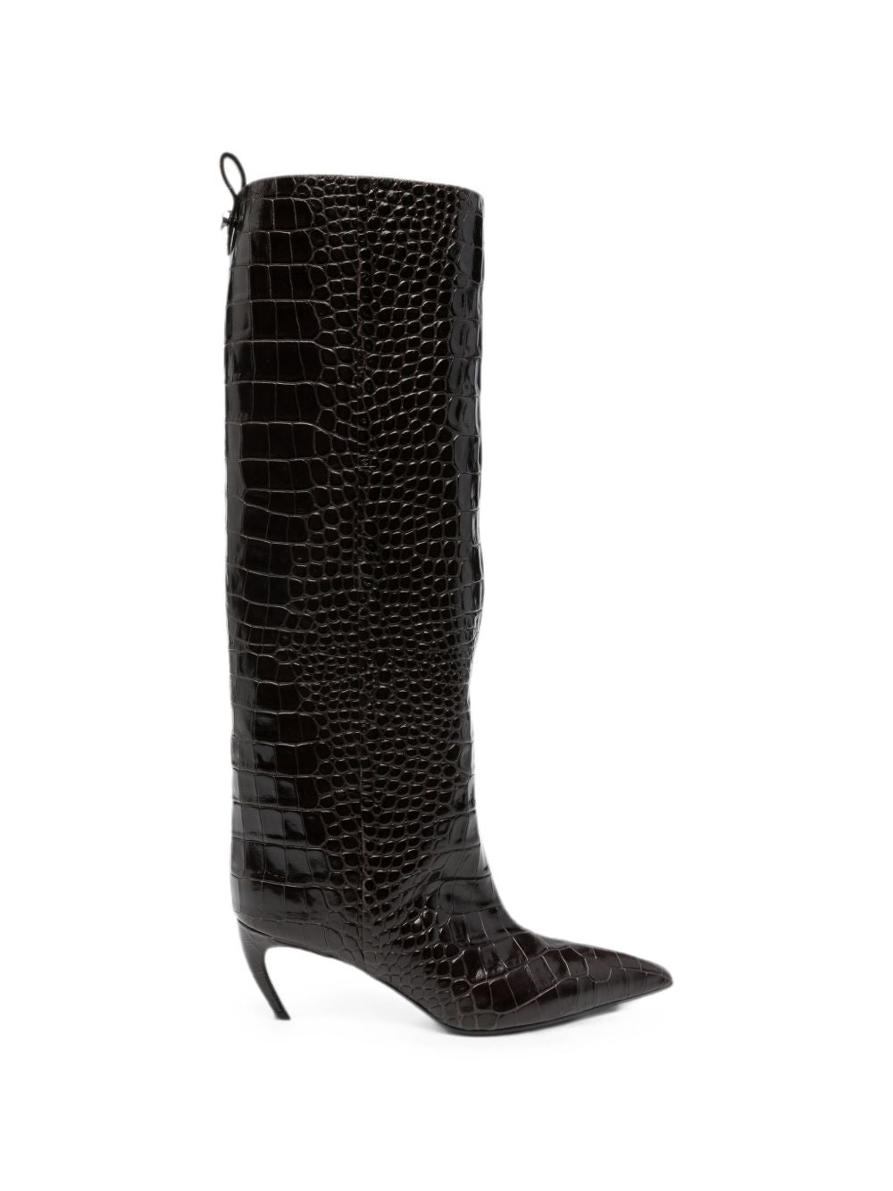 The Attico Croc-Embossed Leather Boot — Black