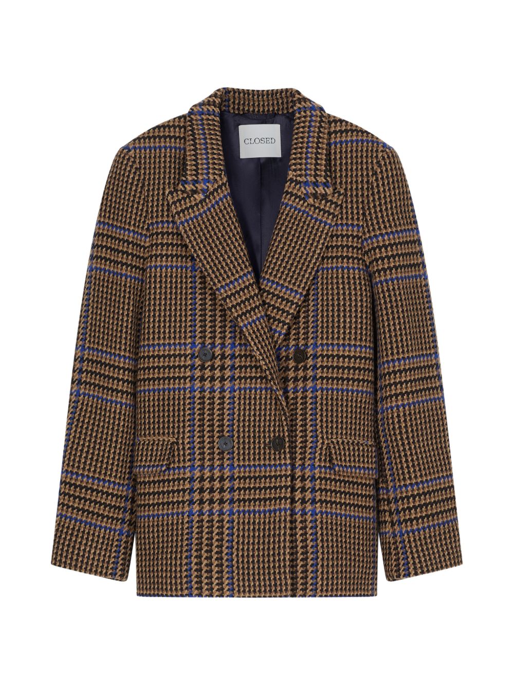 Closed Houndstooth Check Wool Blend Blazer — Brown