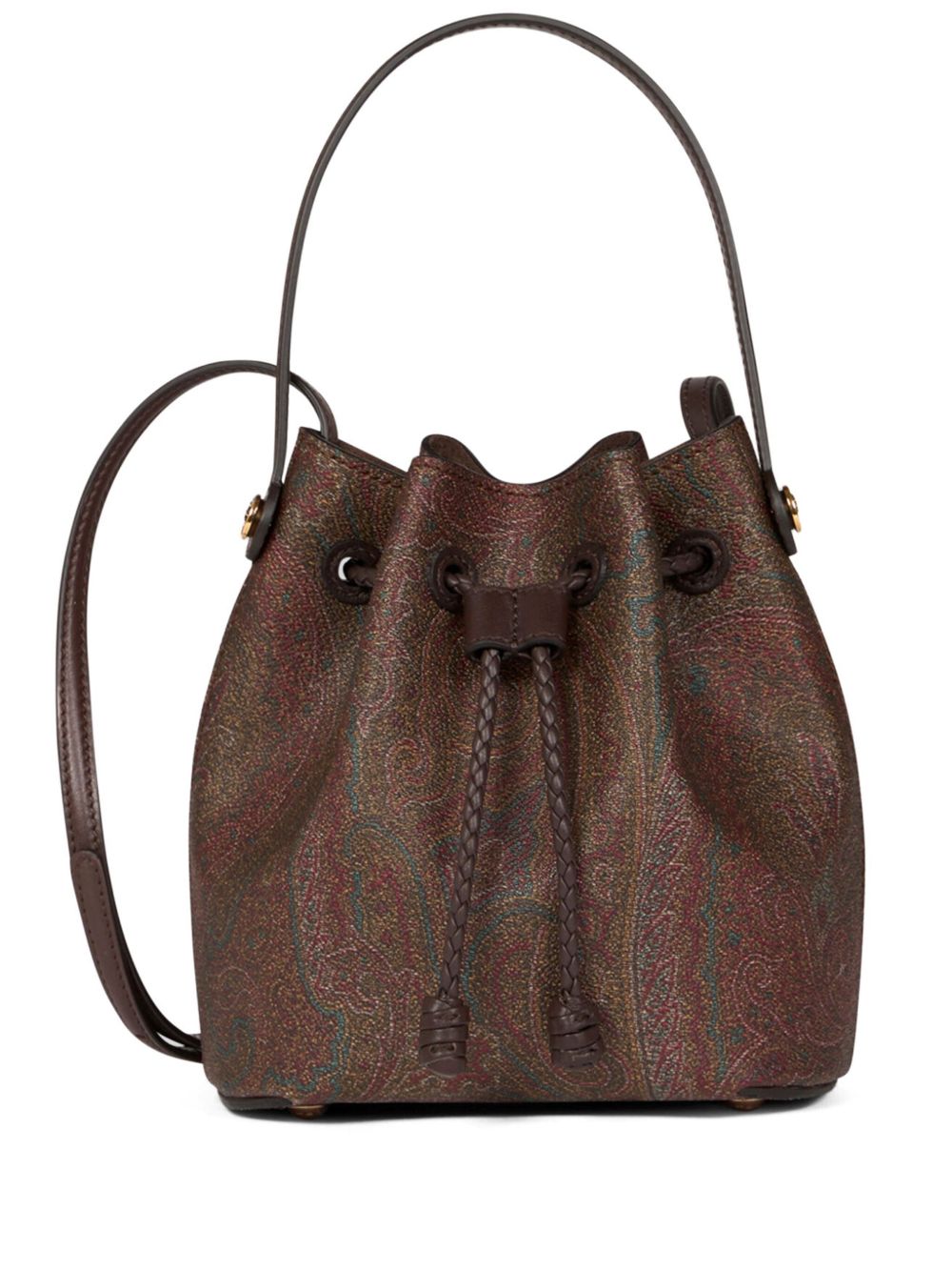 Etro Drawstring Jacquard Bucket Bag — Brown