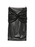 Elisabetta Franchi Ruched Faux-Leather Skirt — Black