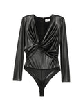 Elisabetta Franchi Twist-Detail Faux-Leather Bodysuit — Black
