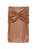 Elisabetta Franchi Faux-Leather Twisted Skirt — Tan