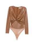 Elisabetta Franchi Faux-Leather Twist-Detail Bodysuit — Brown
