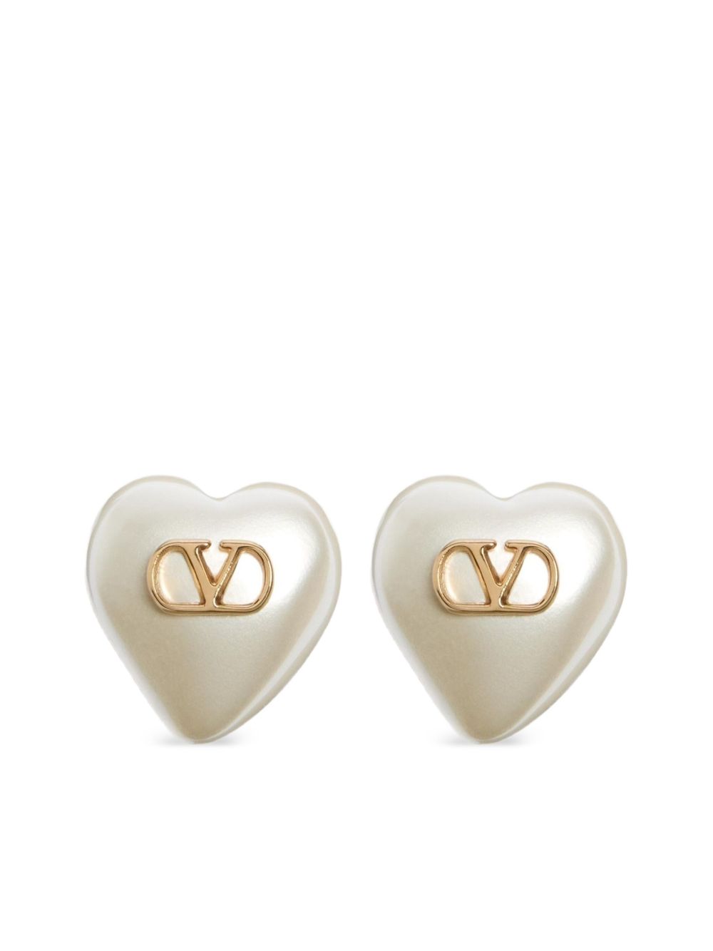 Valentino Garavani VLogo Pearl Stud Earrings — Cream