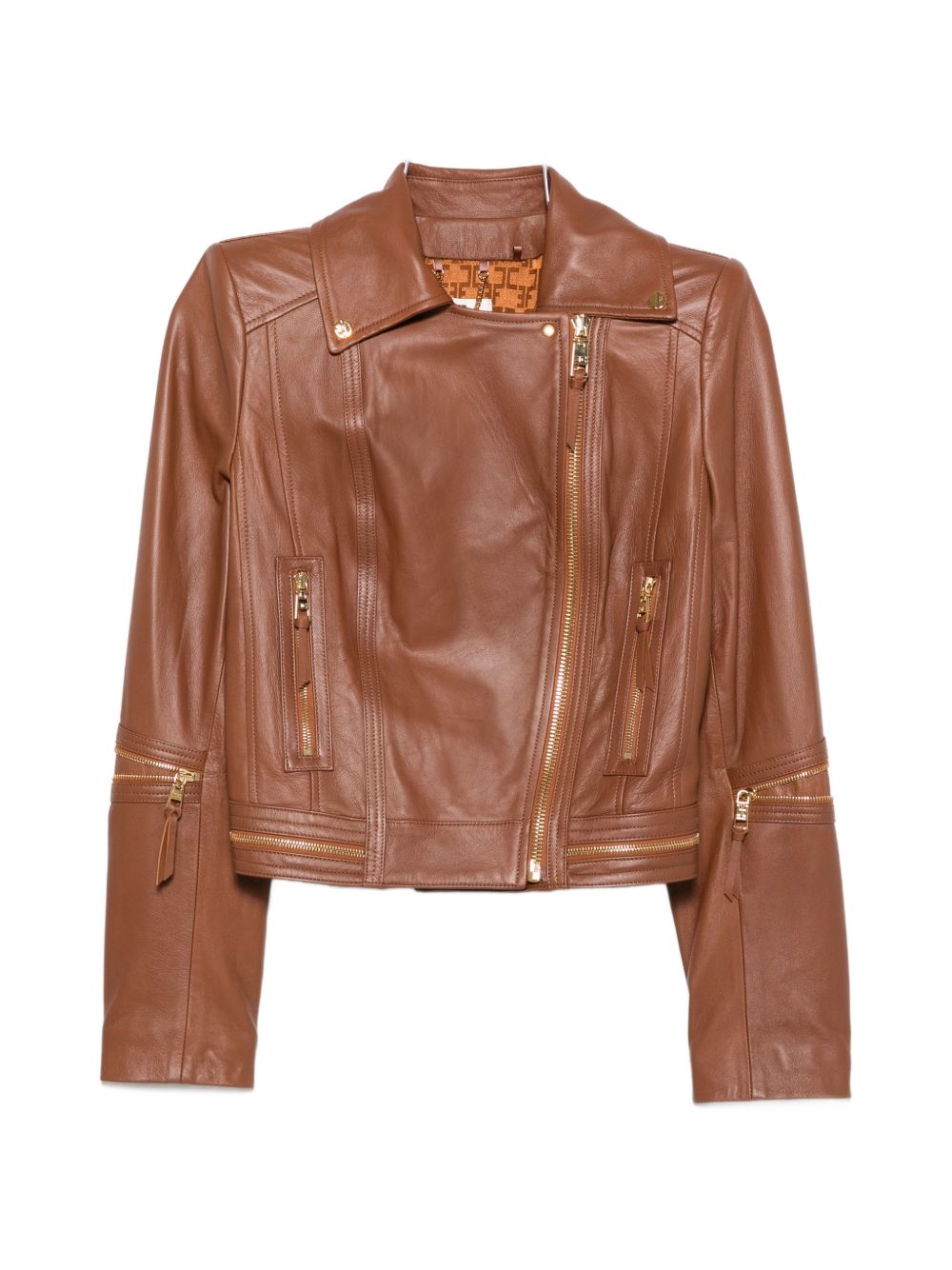 Elisabetta Franchi Leather Biker Jacket — Brown