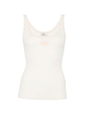 Elisabetta Franchi Ribbed Knit Logo Patch Tank Top — Beige