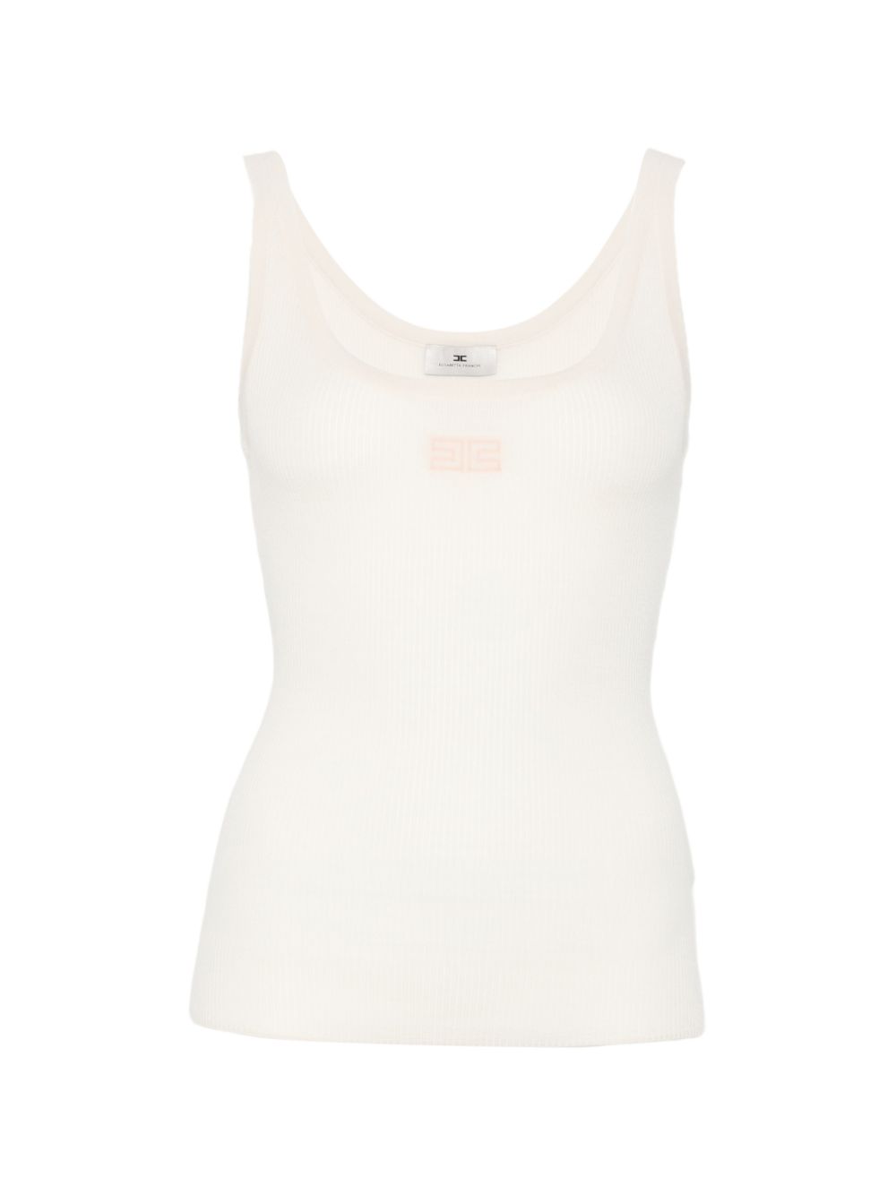 Elisabetta Franchi Ribbed Knit Logo Patch Tank Top — Beige