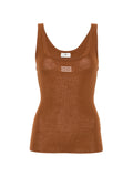 Elisabetta Franchi Ribbed-Knit Logo-Embroidered Tank Top — Caramel