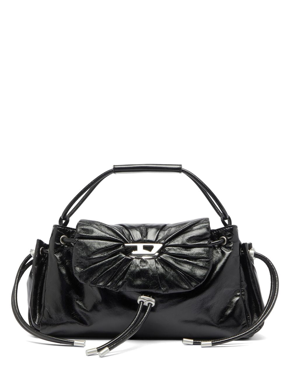 Diesel Scrunched Leather Shoulder Bag — Black