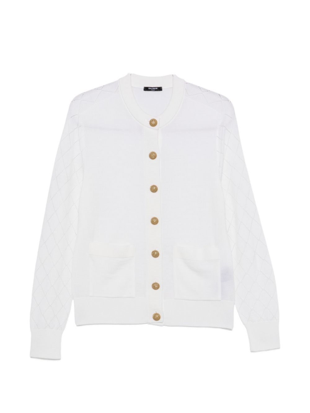 Balmain Quilted Wool Cardigan — White
