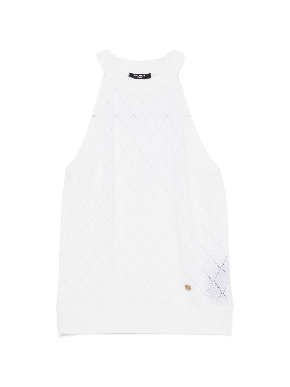 Balmain Argyle-Knit Wool Tank Top — White
