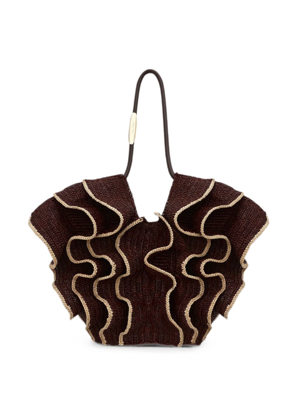 Zimmermann Woven Ruffle Shoulder Bag — Brown