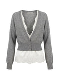 Ermanno Scervino Cashmere Lace-Trim Cardigan — grey