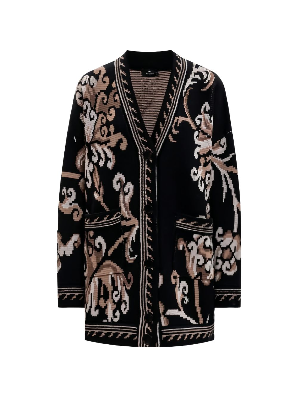 Etro Floral Jacquard Wool Cardigan — Black