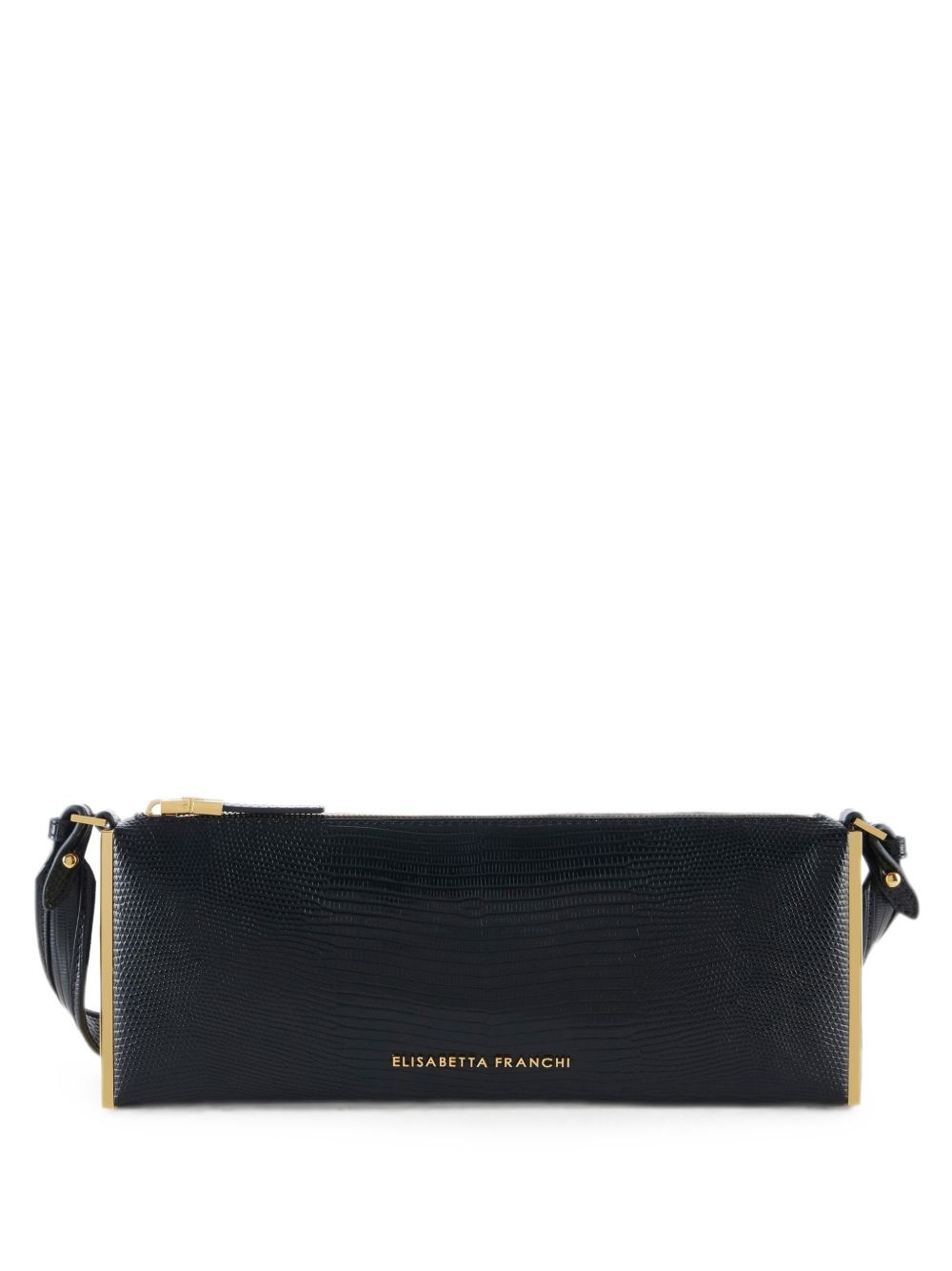 Elisabetta Franchi Lizard-Textured Leather-Effect Shoulder Bag — Black
