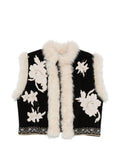 Forte Forte Floral-Embroidered Ecofur-Trim Vest — Black
