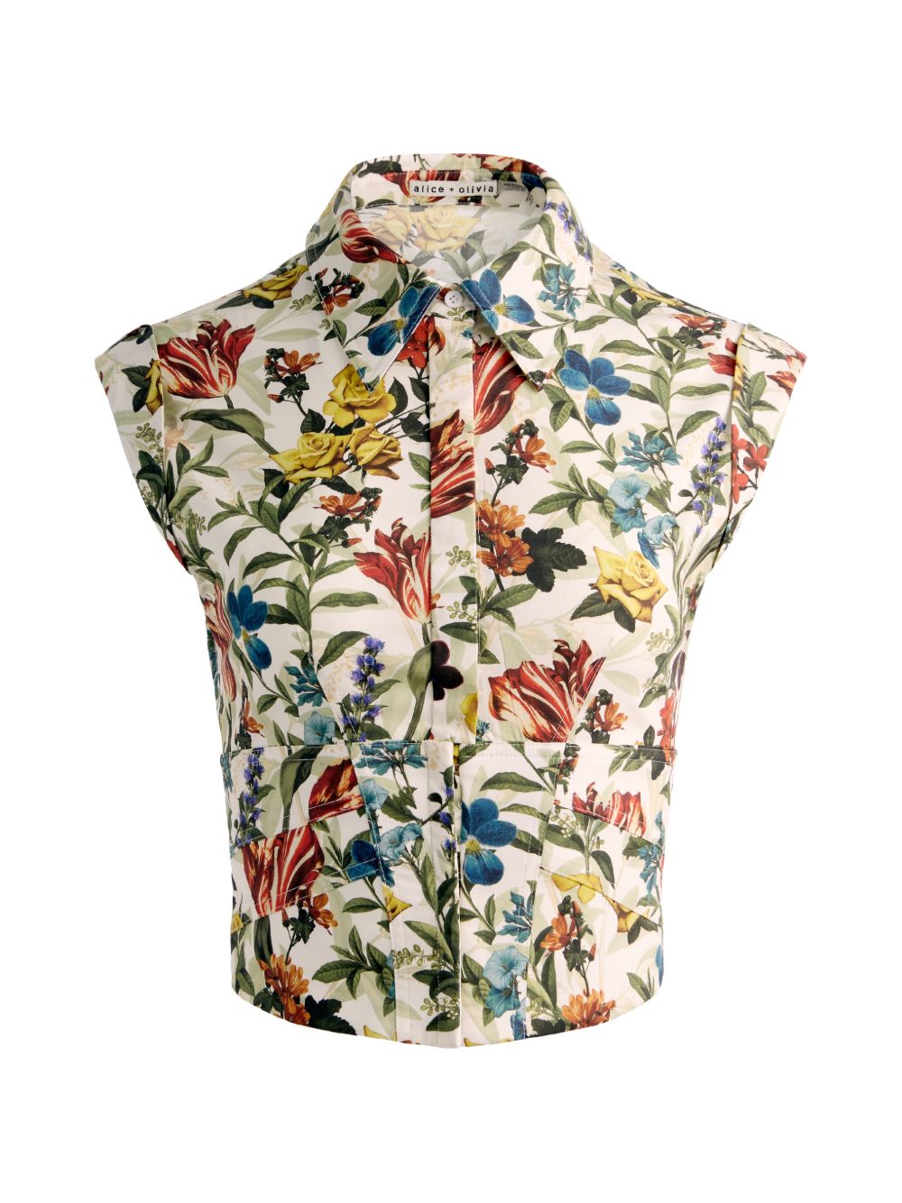 Alice + Olivia Floral-Print Cotton Shirt — Beige