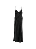 032C Satin V-Neck Dress — Black