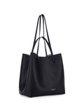 Emporio Armani Pebbled Leather Logo Print Tote Bag — Black