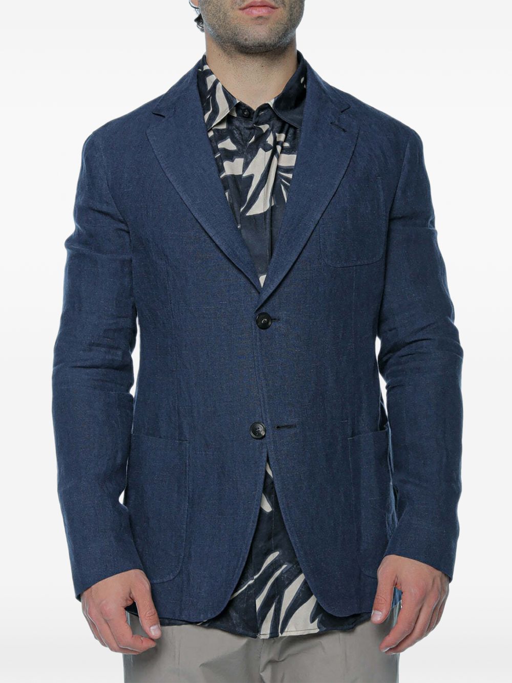 Emporio Armani Structured Linen Blazer — Navy