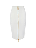 Elisabetta Franchi Zip-Front Pencil Skirt — White