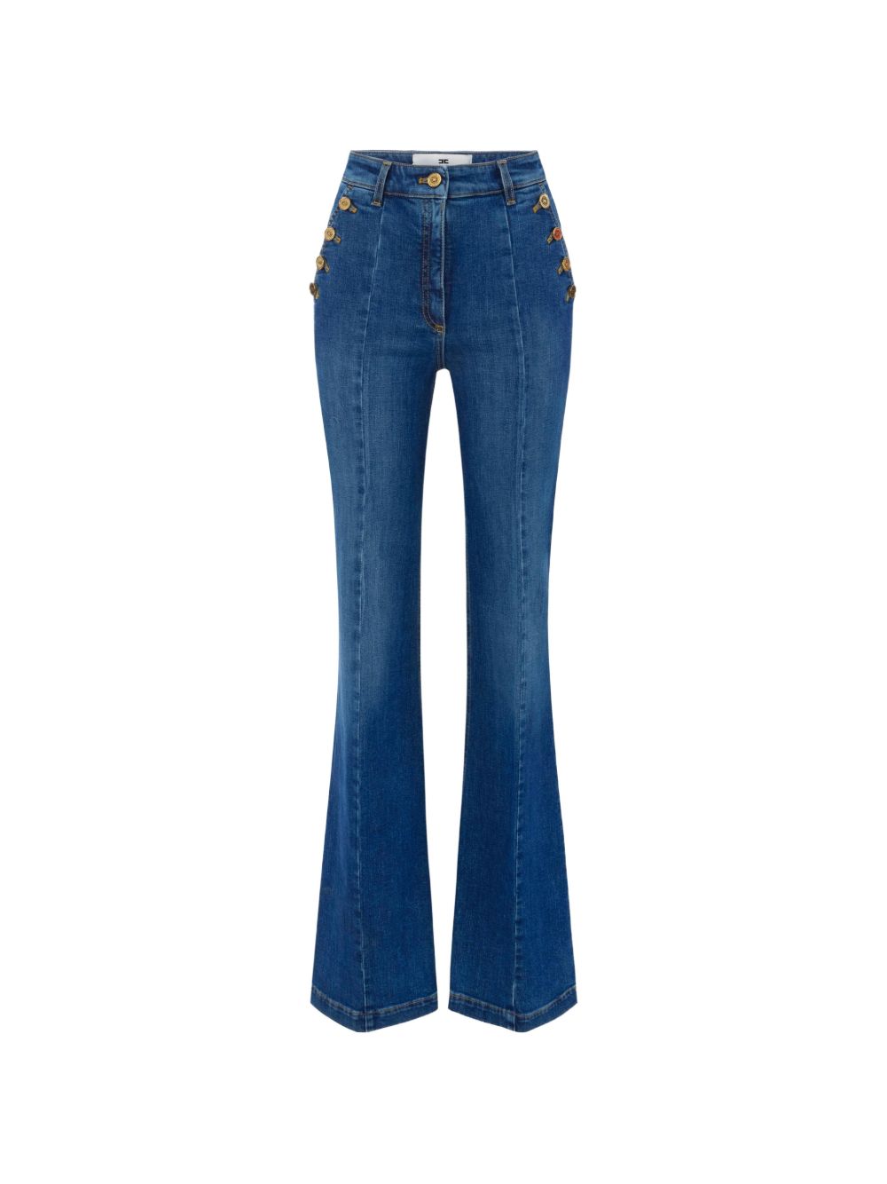 Elisabetta Franchi Logo-Button Flared Jeans — Indigo