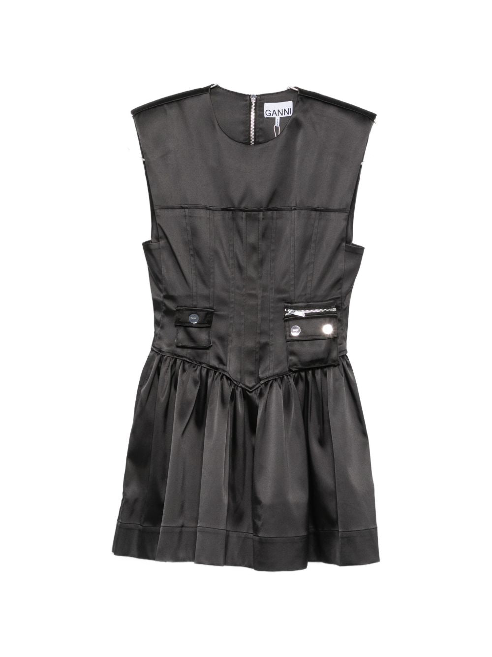 Ganni Satin Corset Mini Dress — Black