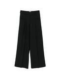 Closed Pleated Wide-Leg Wool Blend Trousers — Black