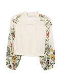 Alice + Olivia Floral-Print Lace-Trim Blouse — Off-white
