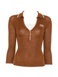 Elisabetta Franchi Ribbed Knit Blouse — Camel