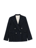 Alysi Pinstripe Wool Blazer — Navy