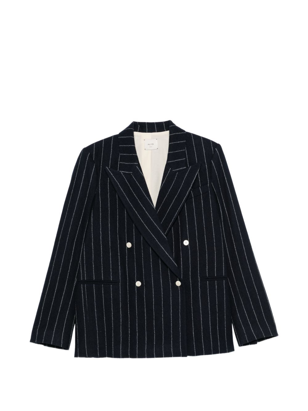 Alysi Pinstripe Wool Blazer — Navy