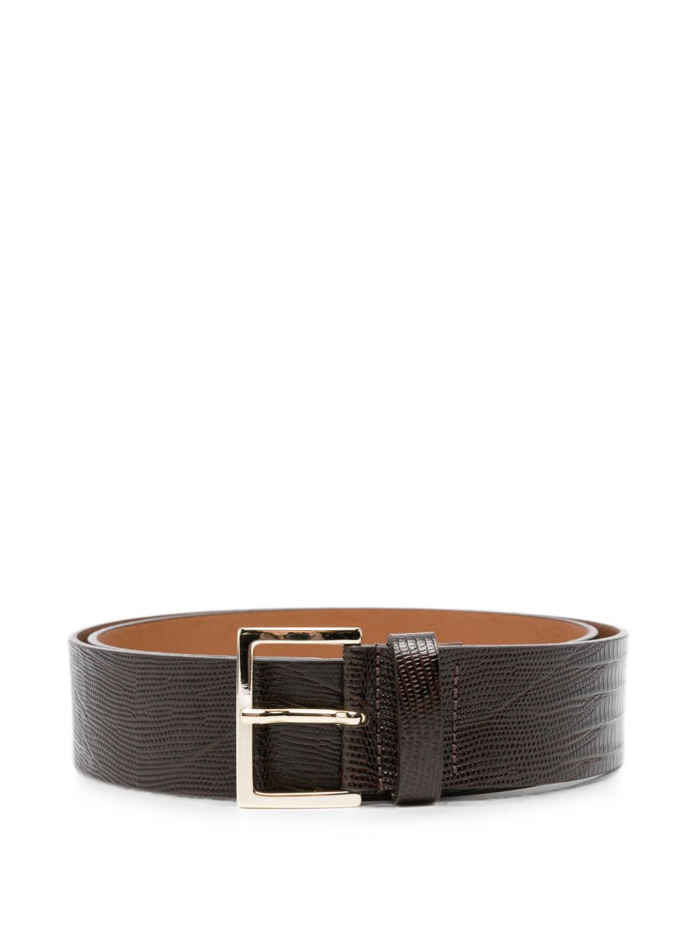 Alysi Lizard-Embossed Leather Belt — Brown
