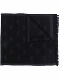 Emporio Armani Embroidered Logo Wool Scarf — Black