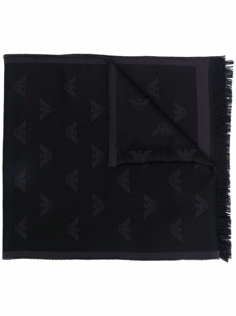 Emporio Armani Embroidered Logo Wool Scarf — Black