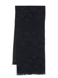 Emporio Armani Wool Jacquard Logo Motif Scarf — Black