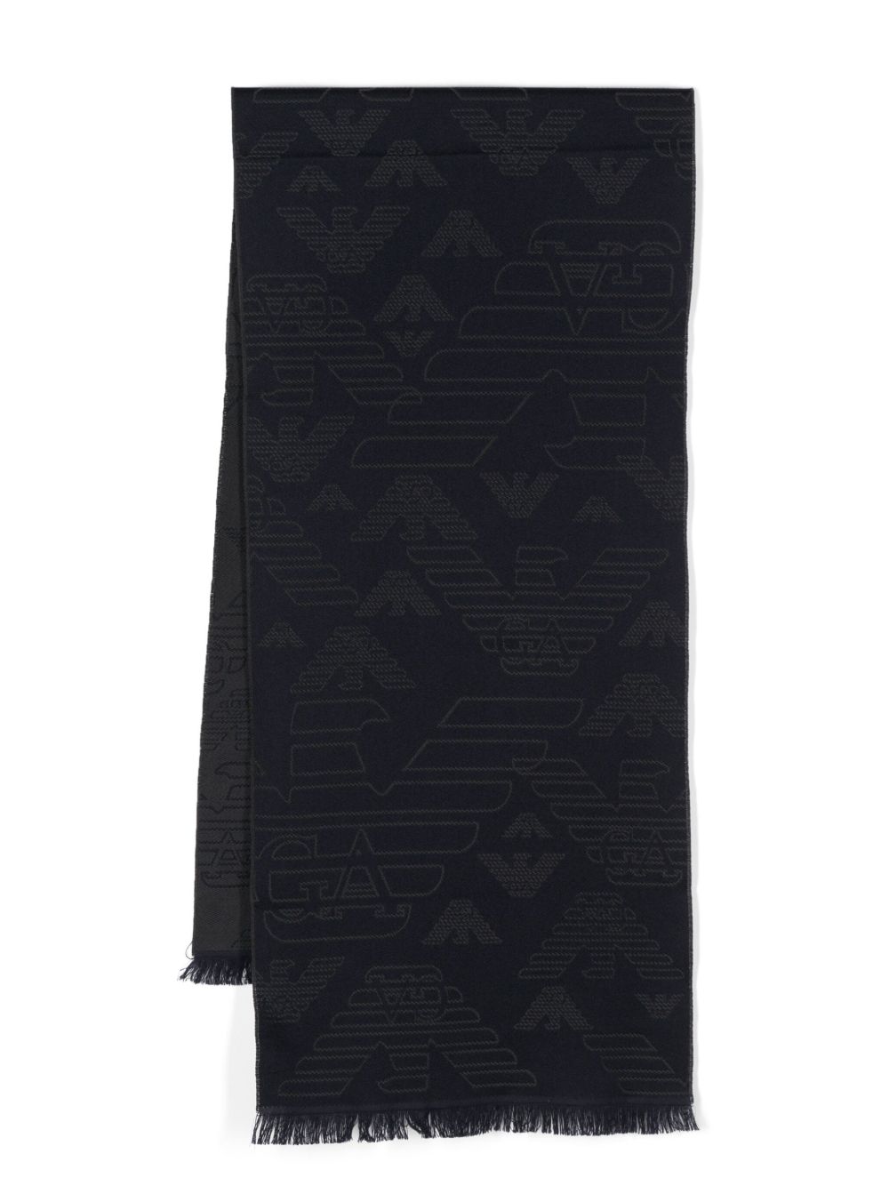 Emporio Armani Wool Jacquard Logo Motif Scarf — Black