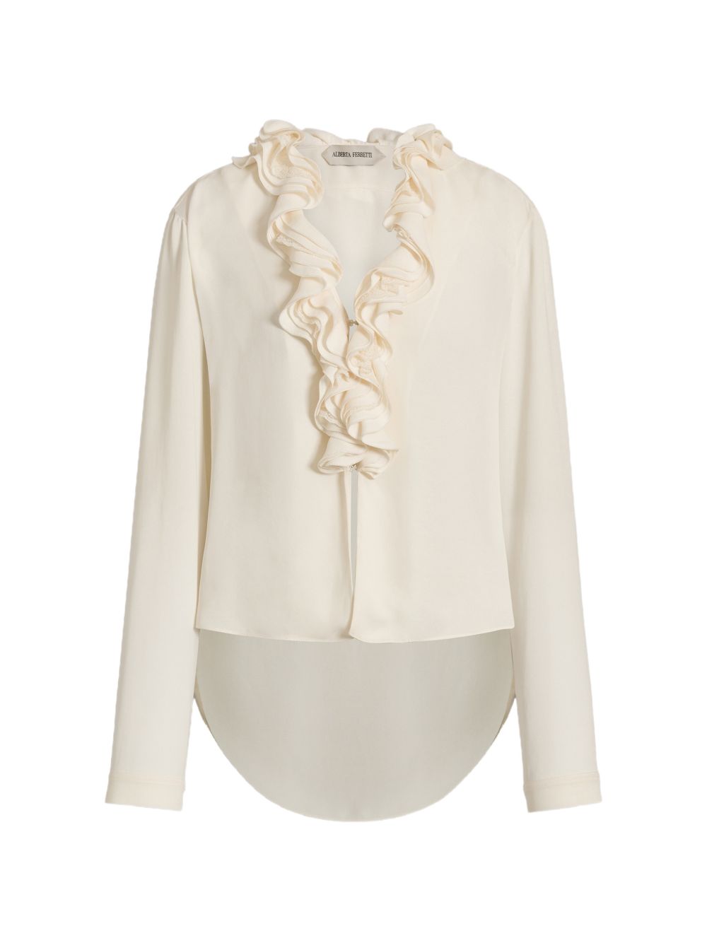 032C Ruffled Georgette Blouse — Cream