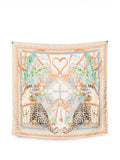 Ferragamo Leopard and Tropical Leaf Print Silk Scarf — Ivory