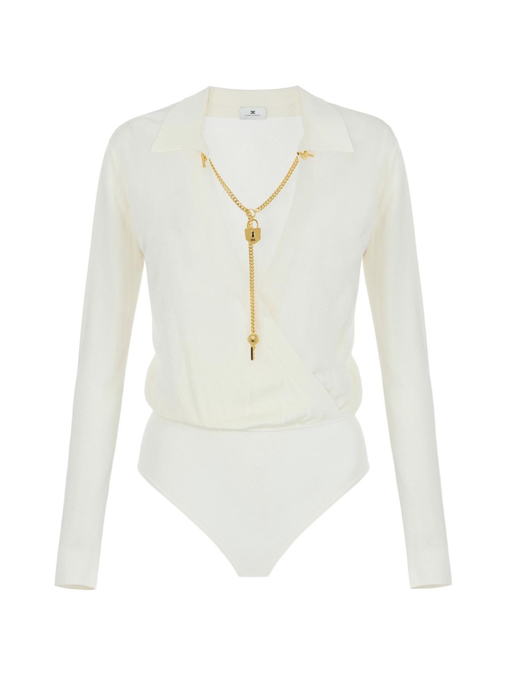 Elisabetta Franchi Gold-Chain Collar Bodysuit — Cream