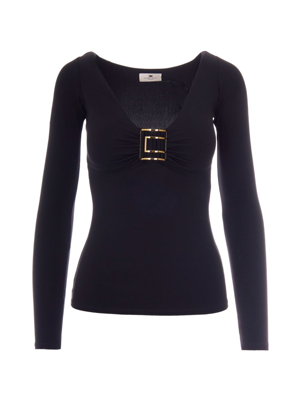 Elisabetta Franchi Logo-Embellished V-Neck Sweater — Black