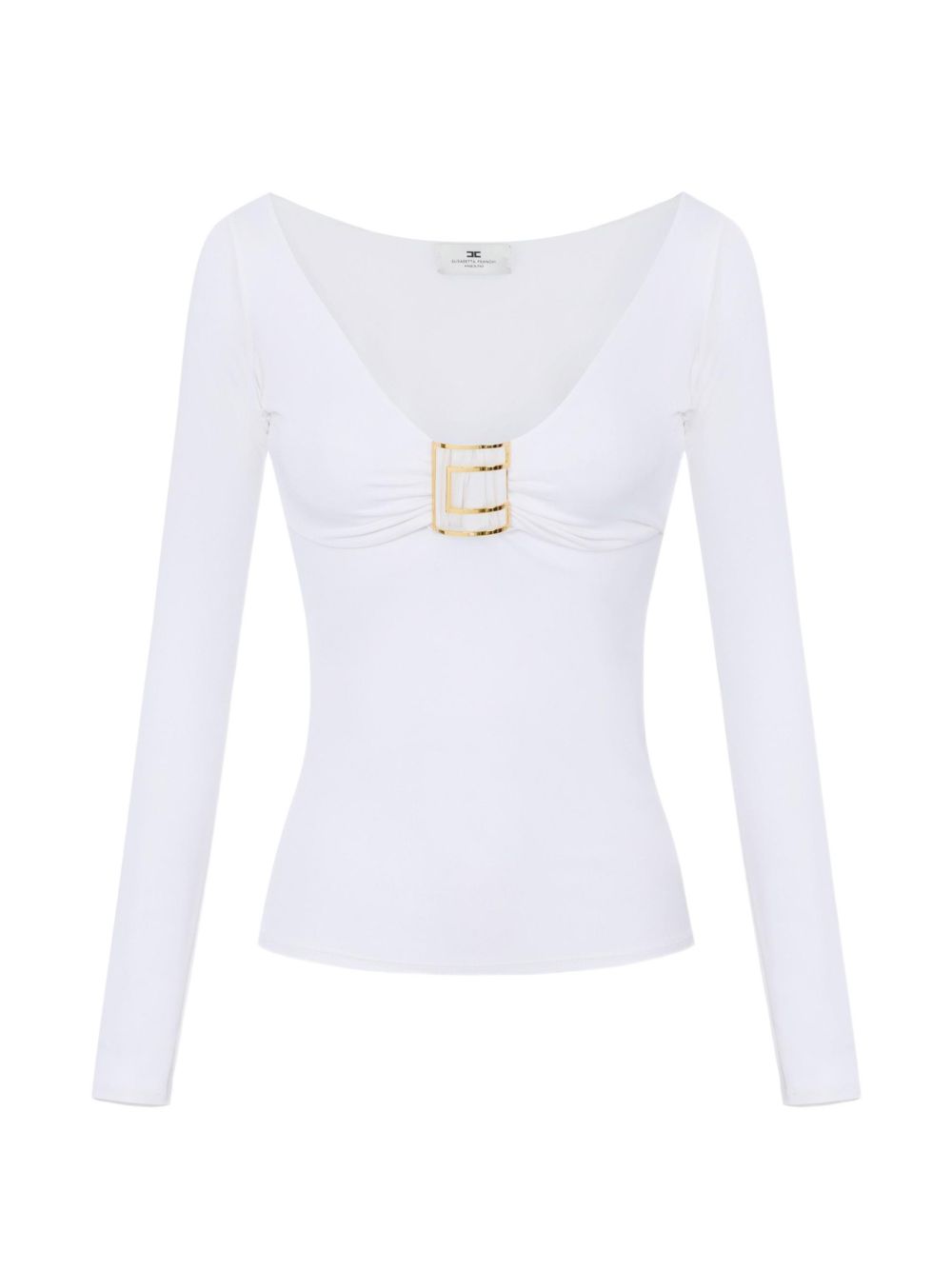 Elisabetta Franchi Gold-Plaque V-Neck Sweater — White