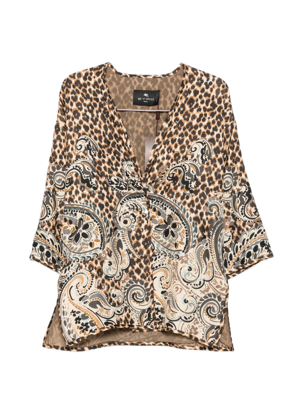 Etro Leopard & Paisley Print Silk Jacket — Brown