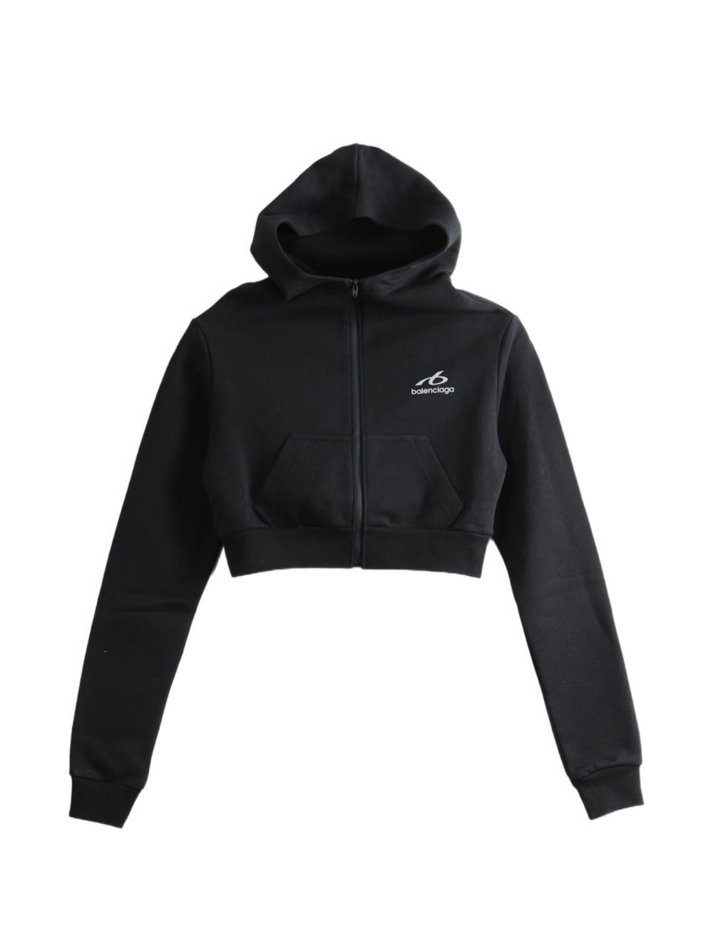 Balenciaga Cropped Zip-Up Hoodie — Black