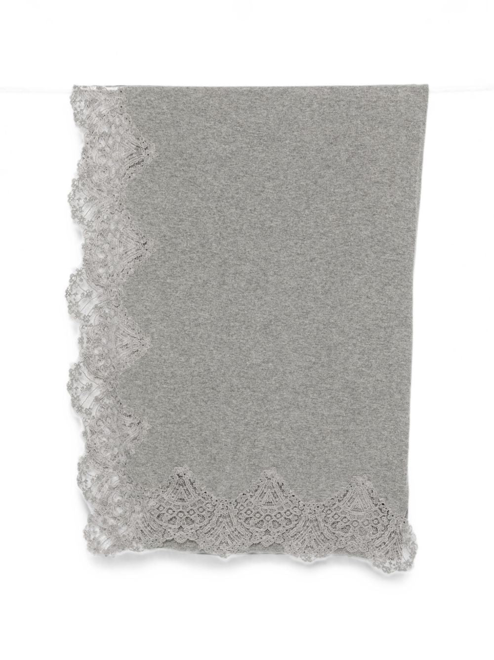 Ermanno Scervino Lace-Trimmed Cashmere Shawl — Grey