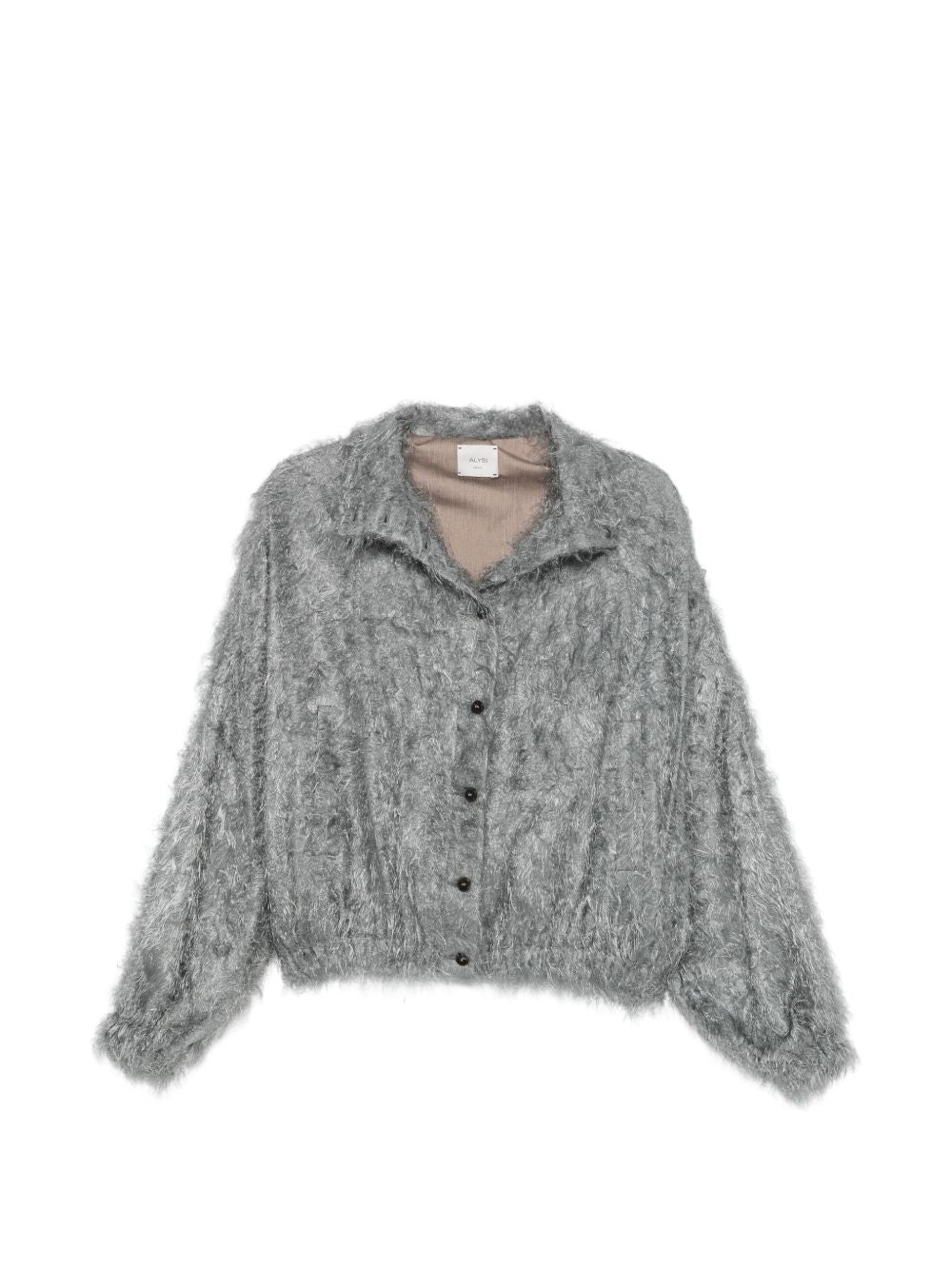 Alysi Fringed Knit Overshirt — Grey