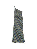 Missoni Striped One-Shoulder Dress — Grey