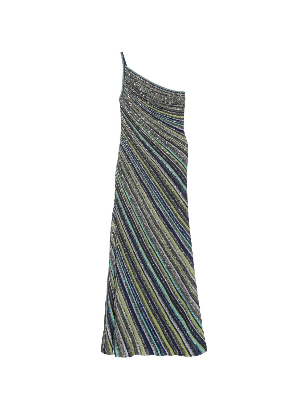 Missoni Striped One-Shoulder Dress — Grey