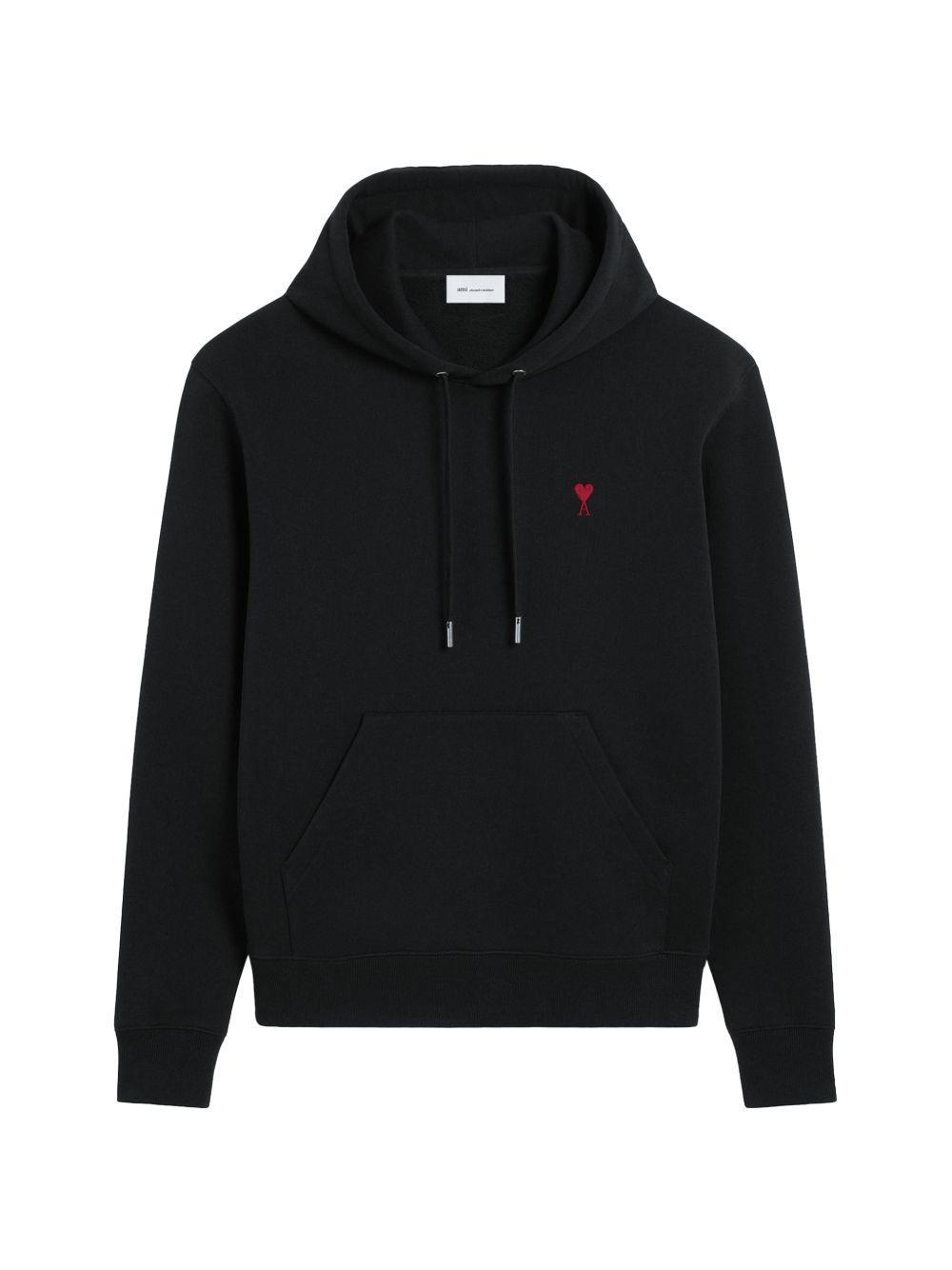 Sudadera con Capucha de Algodón Bordada con Logo Ami Paris — Negra