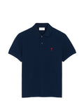 Ami Paris Heart-Embroidered Cotton Polo — Navy